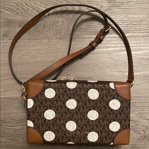 Michael Kors Brown and White Polka Dot Crossbody Bag